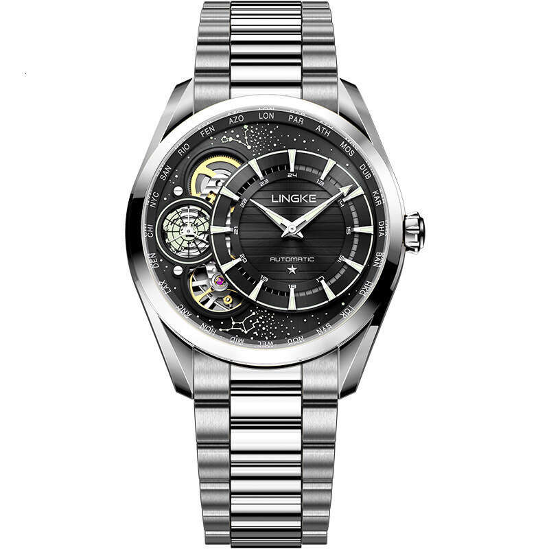 Luxury men's watch, mechanical quartz dual movement, fully automatic hollow mechanical style watch, business fashion watch, men's watch