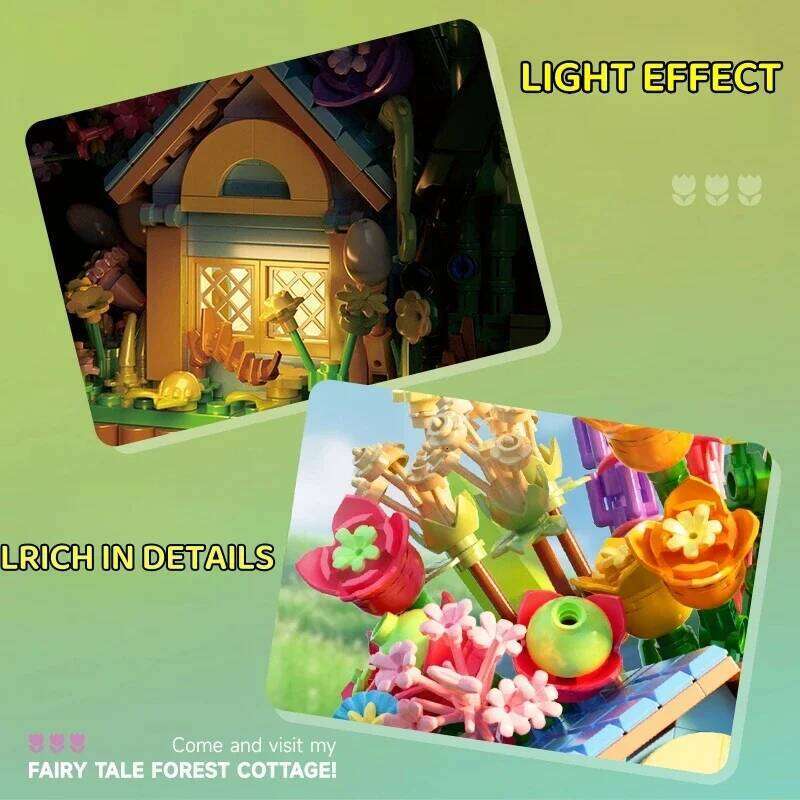 Little Bears Forest Cabin Building Blocks Warm Flower House Model Bricks Set With Desktop Deco Kids DIY Toys Holiday Gift Z260305