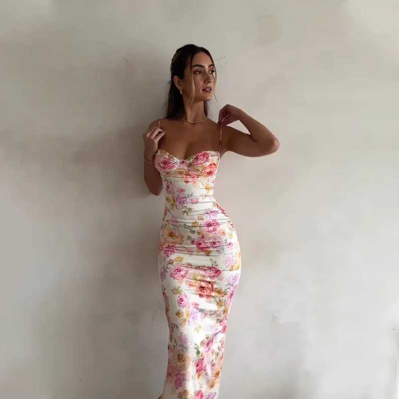 New Floral Suspender Split Slim Sleeveless Patry Beach Style Spaghetti Strap Dress Women Clothes Mini Dress 2024 Summer X2603061