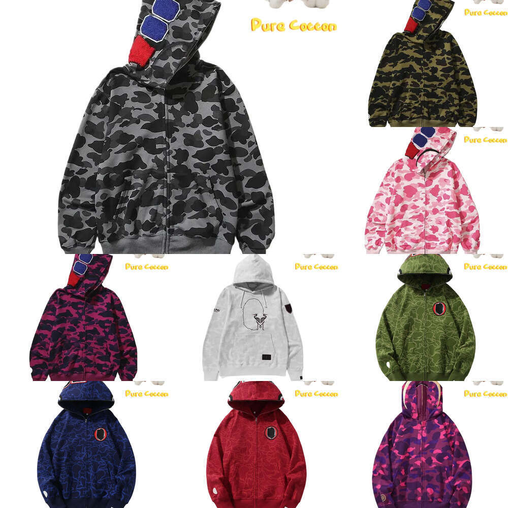 Mens Designer Hoodies Shark Jacket Full Zip Up Jackets Men Women Sweetwear Camouflage Pattern Hoodie Sweatshirts For Male Colors Womens Clothing