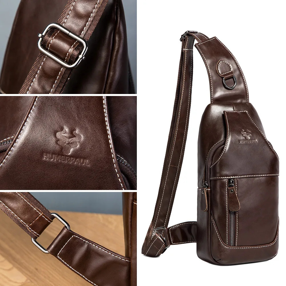 HUMERPAUL Sling Bag Bags for Men Genuine Leather Chest Bags Casual Large Capacity Shoulder Messenger for Outdoor Travel Hiking 260305