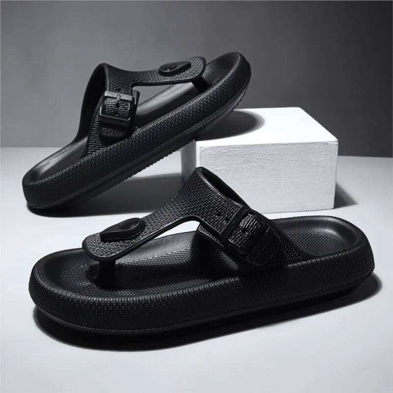Litfun Men's Fashion Flip Flops Summer New Outdoor Beach Sandals With Adjustable Buckle Soft Cloud EVA Round Toe House Slippers