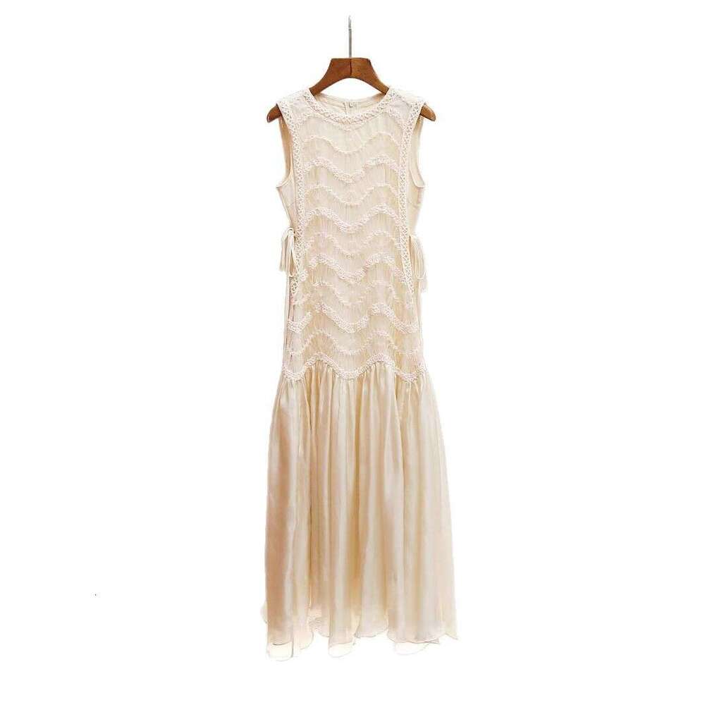 2026 high-end women's spring and A23 summer new French fairy style elegant patch mesh long sleeved dress