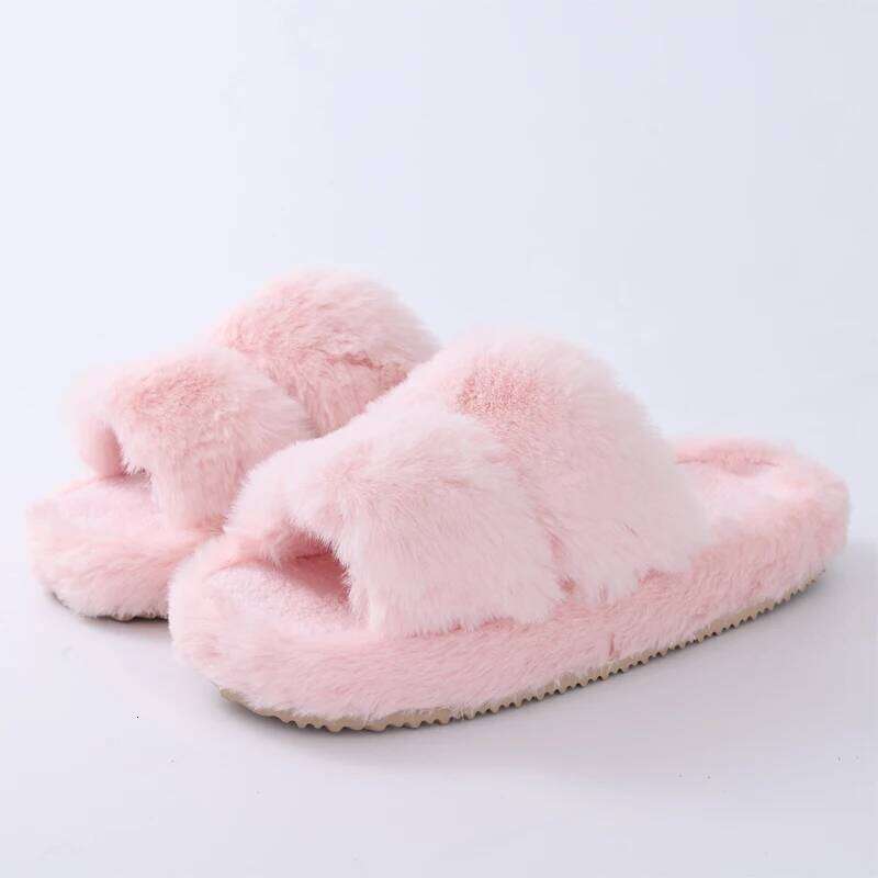Litfun Winter Fluffy Women's Fur Slip On Indoor Fashion House Cotton Slides Furry Warm Comfy Slippers For Women