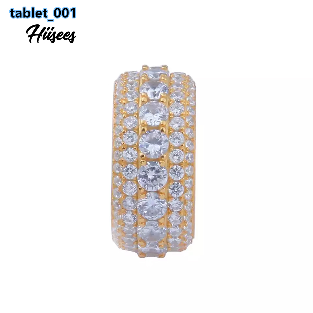 INS Minimalist 18K Gold Plated Smooth Female Five Rows of CZ Ring 925 Sterling Silver Rotate Ring for Men