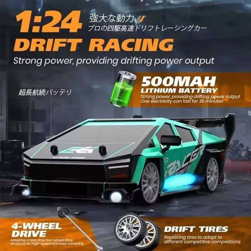 1:24 Scale RC 4WD 2.4GHz 30KM/H High Speed Sport Toy Car with LED Lights, Racing and Drift Wheels C260305