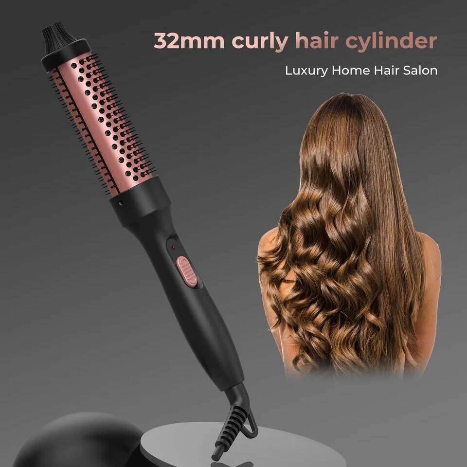 PTC Heated Curling Iron 32mm Thermal Round Brush Anti Scald Hair Styler Volumizing Curler for Home Salon Use 26Y0306