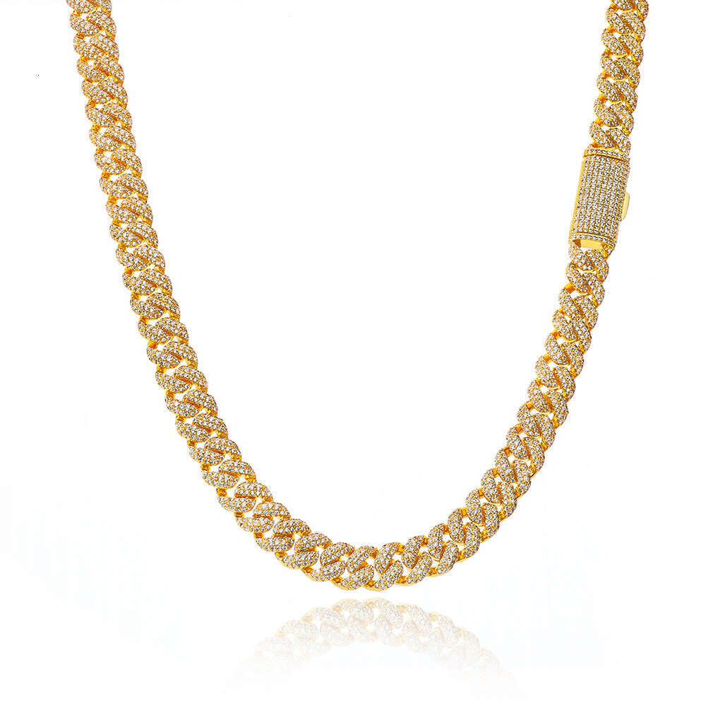 Cross-border European and American hip-hop 10mm s925 silver three-row moissanite Cuban chain high-quality light luxury men's necklace custom-made