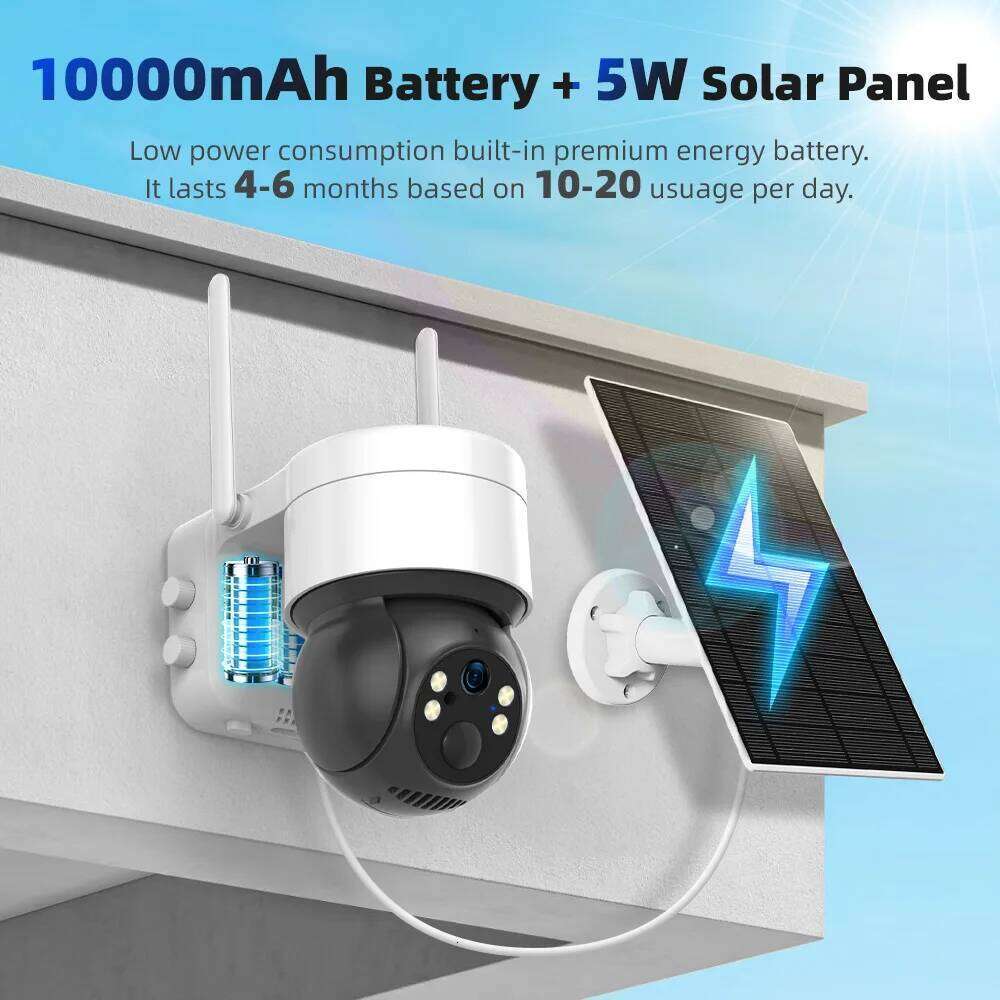 2.4Ghz WiFi/4G LTE Sim Card Tuya SmartLife 3MP Outdoor Motion Tracking Color Night Vision Surveillance Battery Solar CCTV Camera 26W0306
