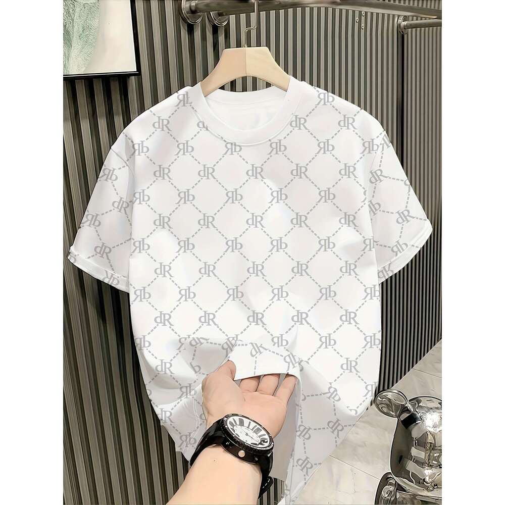 Men's Breathable Soft Short-Sleeve T-Shirt Relaxed Fit Round Neck Casual Shirt With White/Grey Base & English Lettering/ Prints, Machine Washable