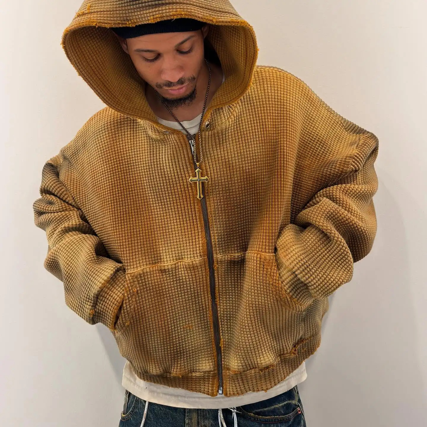 Trendy Retro Corduroy Zip Up Hoodie Men and Womens Brown Oversized Jacket Casual Warm and Stylish Street Style Zip Up Hoodie 260304