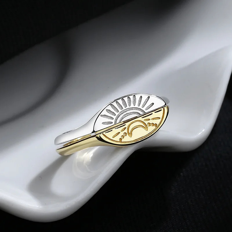 SOFTPIG Real 925 Sterling Silver INS Style Couple Adjustable Ring For Women Cute Fine Jewelry Minimalist Moon Sun Accessories 260304