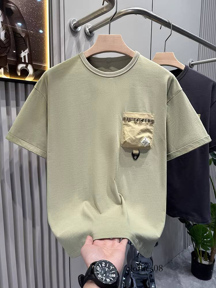 Workwear American casual outdoor functional style short-sleeve T-shirt, cotton pocket, color-blocking tee, spliced Tee, men's summer half-sleeve