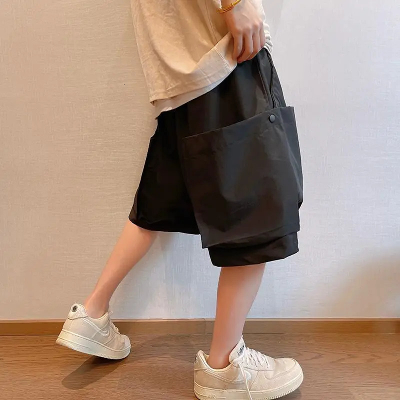 Men Trendy Casual Streetwear Hip Hop Big Pocket Cargo Short Pants Y2K Summer Youth Solid Oversize Baggy Beach Shorts 260306