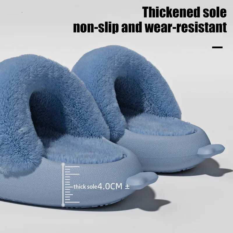 MenS Winter Plush Shark Slippers Couple Adults Warm Fluffy Slides Soft Household Cartoon Indoor Detachable Home Cotton Shoes S260305