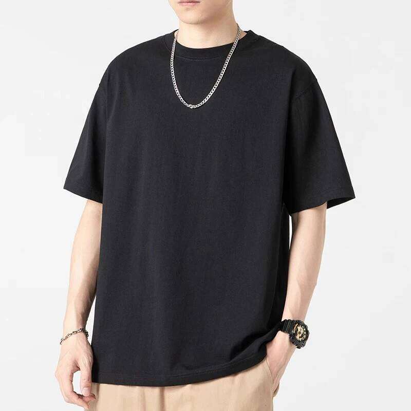 Short Sleeve T-shirt Men O Neck Tees Cotton Black White Solid Color Loose Fit Clothing Casual Sports Women's Top Tee Shirts 26H0306