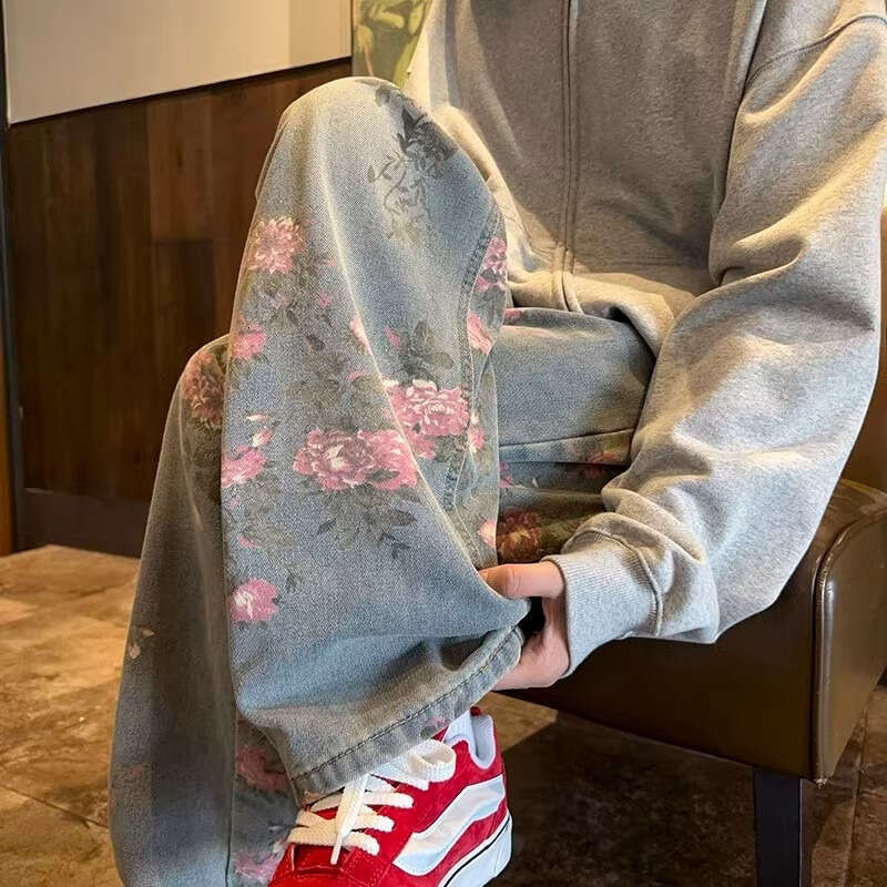Chao Lun Denim Jeans, New Collection, Printed High Street Casual Pants, Men's Trendy Autumn Long Pants