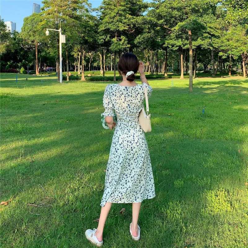 Spring and Summer New Casual Fashion Print Commuter Versatile Trendy Horn Sleeves Simplicity V-neck Short Sleeve A-line Dress X260306