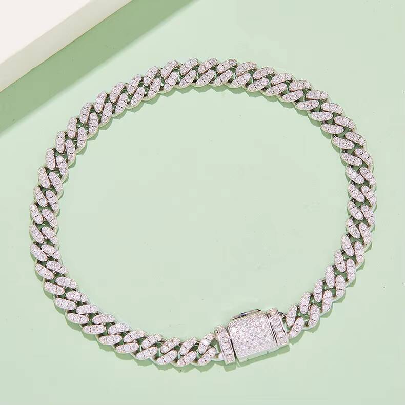 High Quality Hip Hop Style Bling Iced Out Pave Mens Link Chain Bracelets S925 Silver Moissanite Cuban Bracelet