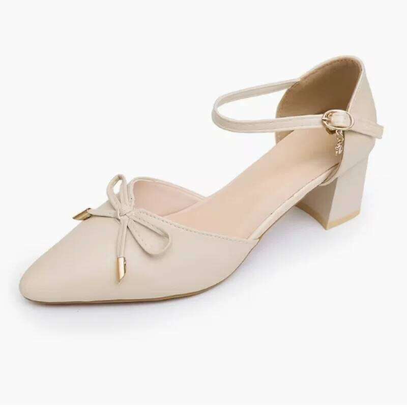 Women's High Sandals Pointed Toe Pumps Bowknot Decoration Chunky Heel Dress Shoes for Office Ladies Party Wedding