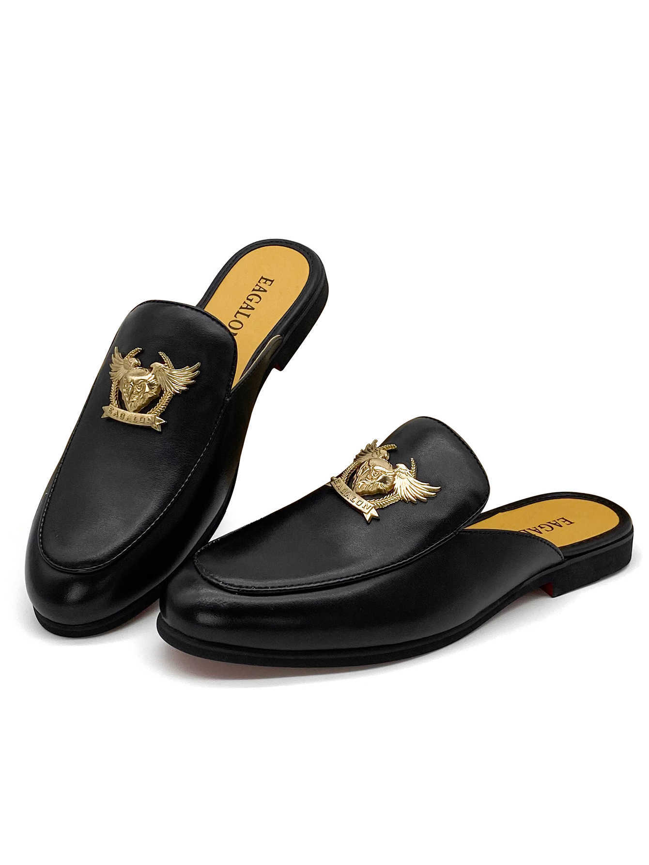 nxy brand Dress Shoes Flat-bottomed Cut Shoes Sandals Mid Black And Red Men Shoes Leather Slippers Red Bottom Flat-bottomed