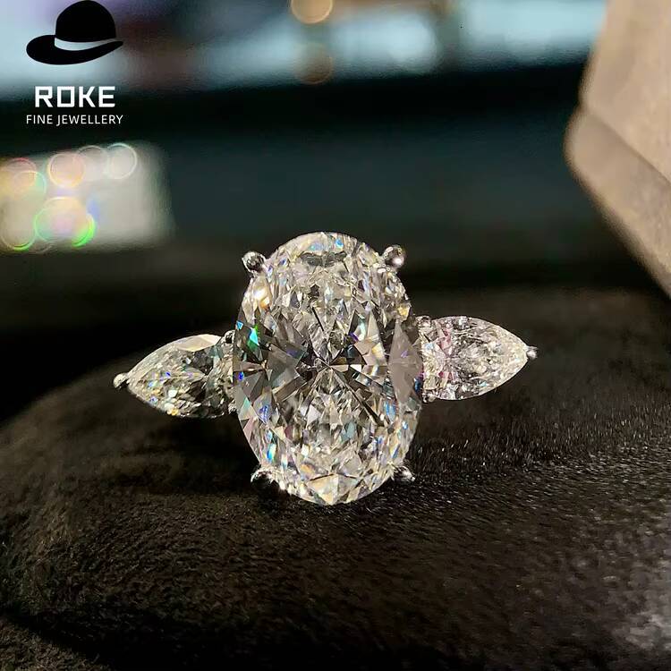 Classic 601ct Oval Lab-Created Diamond IGI/ Certified 9K-18K White Gold Hip Hop Wedding Engagement Ring for Women
