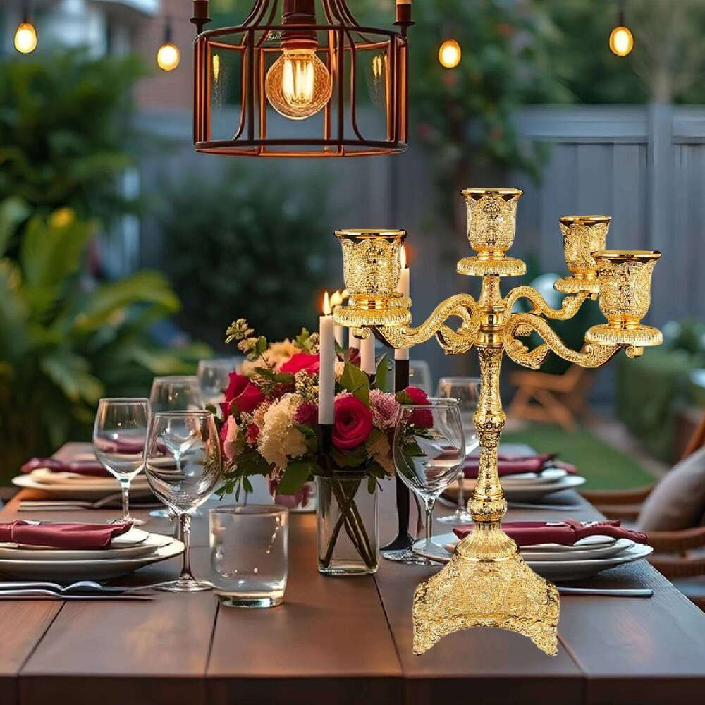 5 Arm Candlestick Holder Table Candelabrum Silver Gold Candle Stand Wedding Candelabra for Kitchen Fireplace Candlelight Dinner XJ260305