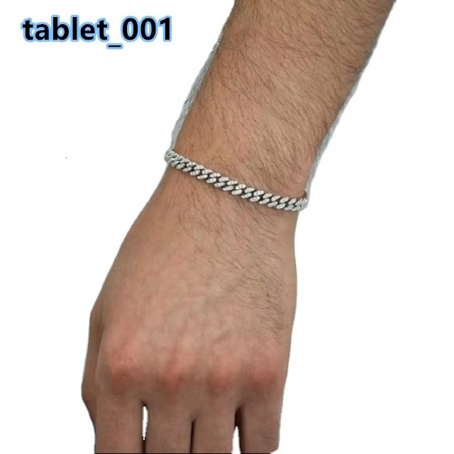 Fashion Jewelry Hip Hop Chain Moissanite Diamond Bracelet 925 Sliver White Gold Cuban Chain
