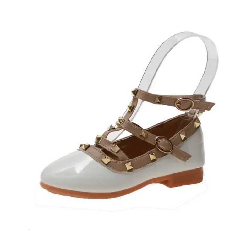 Kids Flats - Glossy Color-Block with Metallic Studs, Adjustable Strap, Non-Slip, Versatile for GirlsT260306