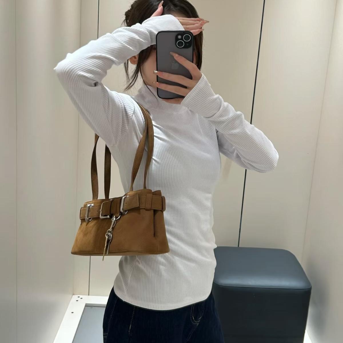 2026 Korean Blogger's Same Style Underarm Biker Bag For Women, Niche High-end Feel, With Key Belt Buckle, Single Shoulder Handbag, Luxury Handbag