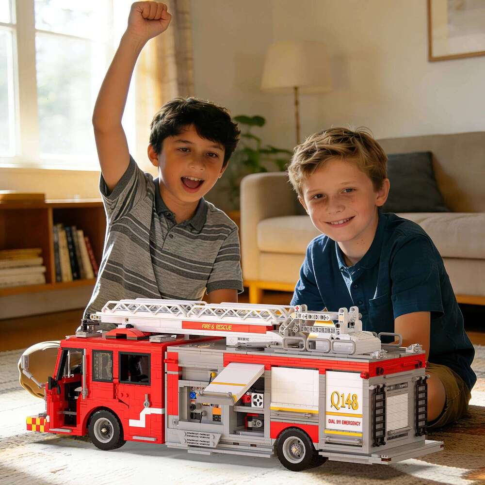Fire Truck Elevated Water Tower Car Buildings Sets Technical Vehicle Modular Building Block Assembly Model Kit Gifts 3033PCS Z260306