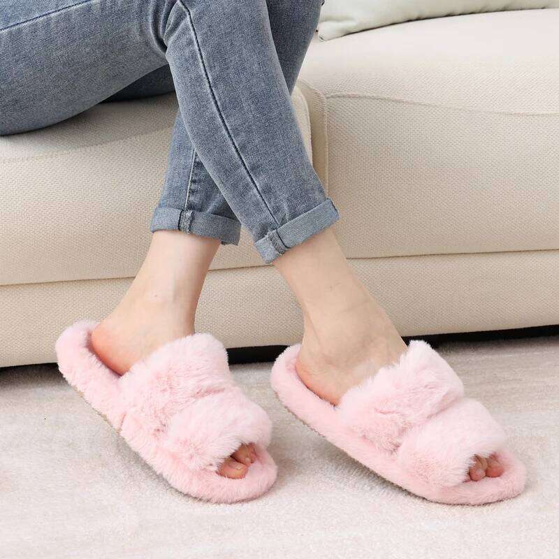 Litfun Winter Fluffy Women's Fur Slip On Indoor Fashion House Cotton Slides Furry Warm Comfy Slippers For Women