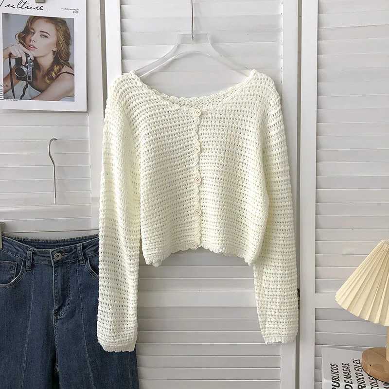 Crochet Cardigan for Women Sheer Openwork Knit Long Sleeve Button Up Crop Top Teen-girl Shrug Cardigan Autumn Spring Y2K Outfit M260306