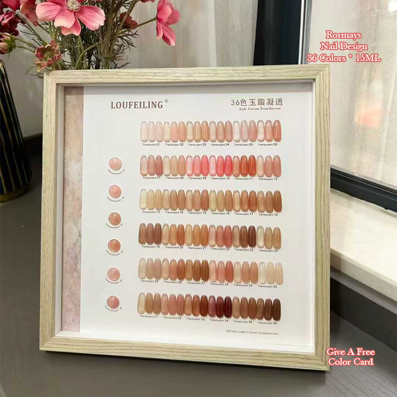 36 Colors Jade Cream Sheer Gel Nail Polish, Nude Translucent Jelly UV LED Soak Off Nail Gel for DIY Nail Art Manicure Design