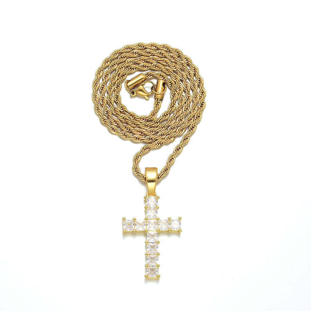 Hot-Selling High-Quality Luxury Cubic Zirconia Necklace Copper Inlaid Zircon Cross Pendant Cross-Border Exclusive