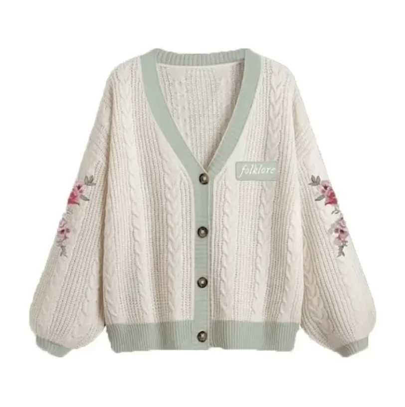 Bettys Garden Cardigan with Floral Embroidered Folklore Patch Cosy Knitted Sweater TS Cardigan Folklore Women TayTay Fan-made M260306