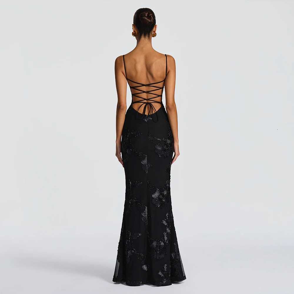 Suninheart Backless Mermaid Dress Women Formal Occasion Elegant Lace Up Dress Mesh Embroidery Evening Party Dress X260306