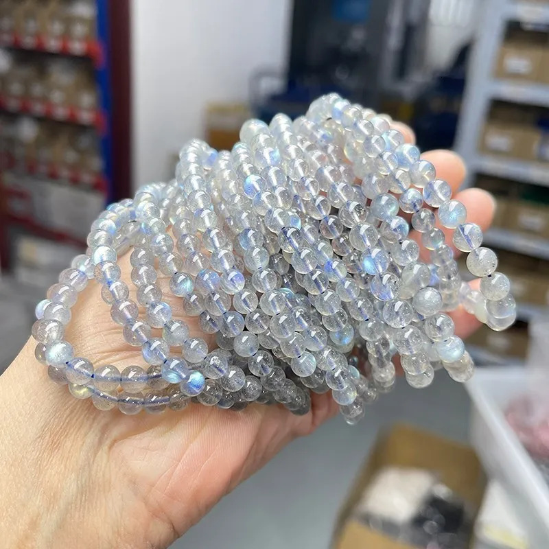 JD 5A Quality Genuine Natural Gray Moonstone Stone Beaded Bracelets Women Men Charm Round Gems Energy Healing Bangles Jewelry 260302