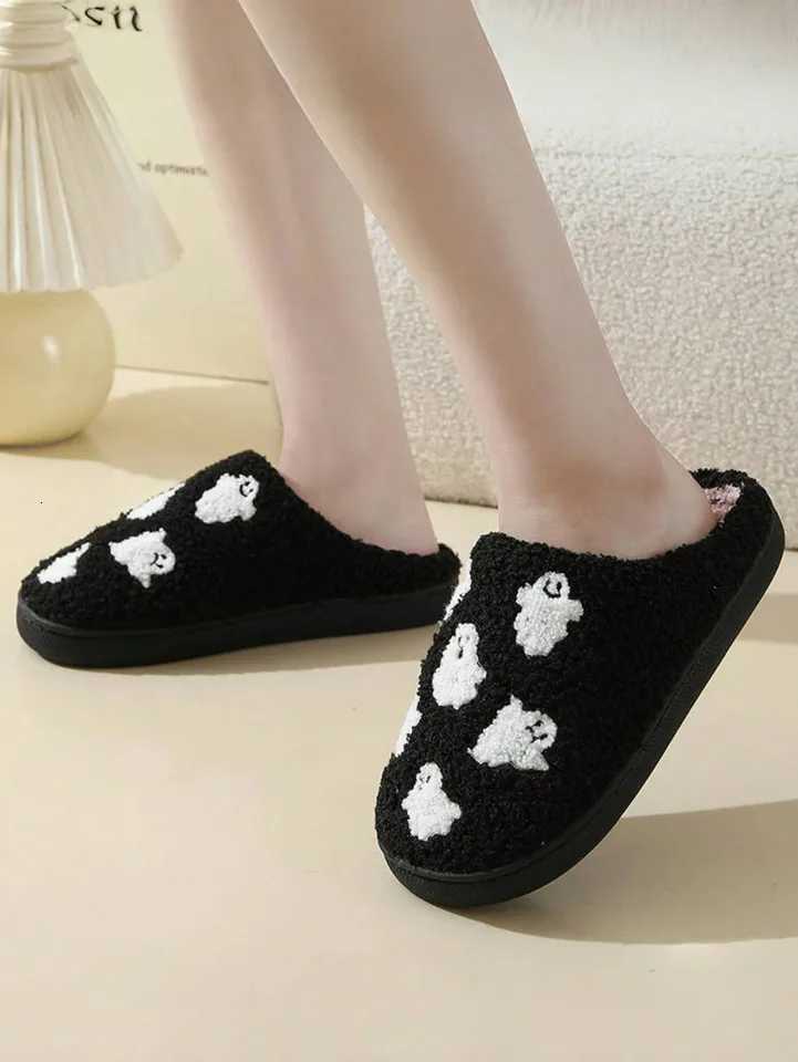 Halloween ghost-patterned warm indoor couple cotton slippers for men and women S260305