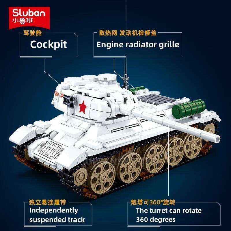 Sluban 518PCS WW2 Military T34-85 Medium Tank Building Blocks Set with Soldier Figures Educational Toy for Children Z260305