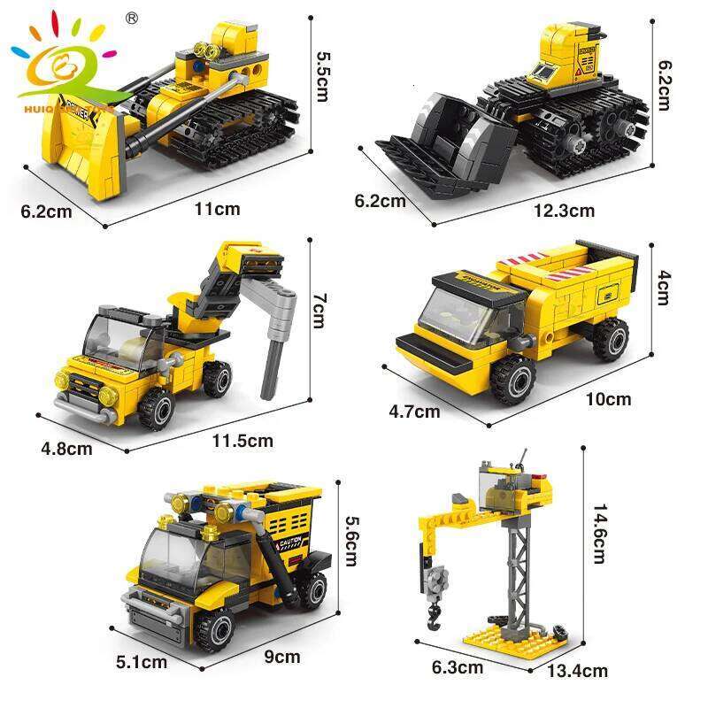 HUIQIBAO 535pcs 6in1 Engineering Truck Building Blocks City Construction Bulldozer Crane Car Bricks Set For Children TOYS Kids Z260306