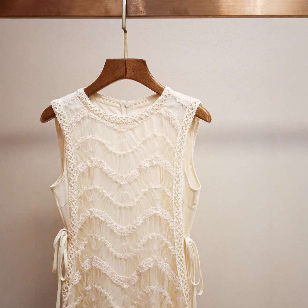 2026 high-end women's spring and A23 summer new French fairy style elegant patch mesh long sleeved dress