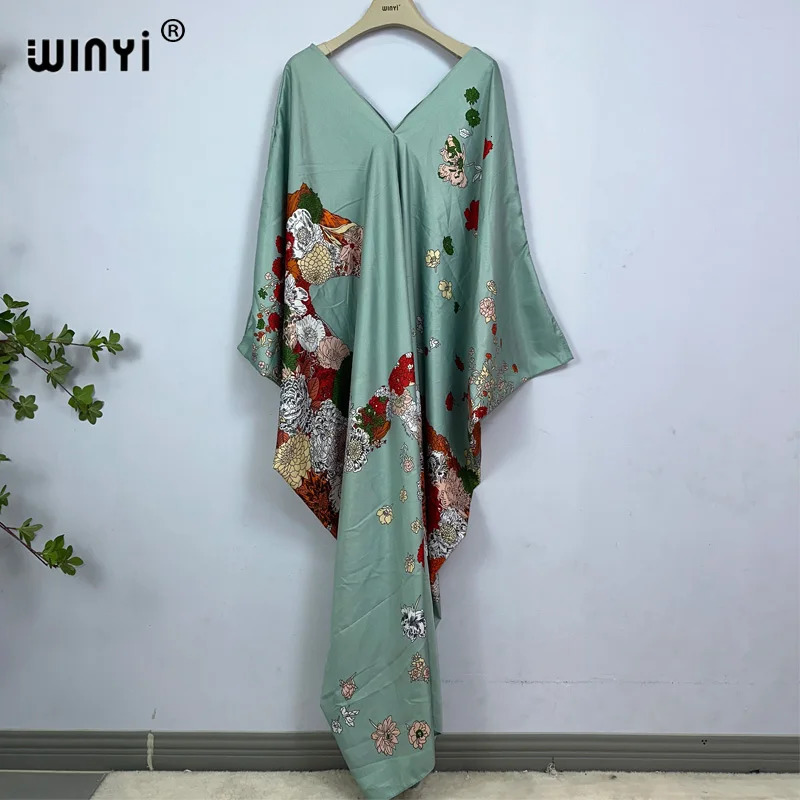 2023 Print Caftans for Women fashion Beachwear WINYI Maxi robes beach Vneck Bohemian long dress Middle East Casual kaftan 260228