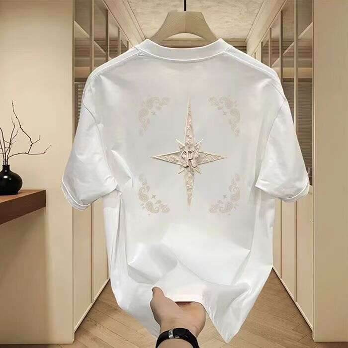 Men's pure cotton 2025 round neck t-shirt, ins half-sleeve top, men's clothing, new gold star short-sleeve shirt