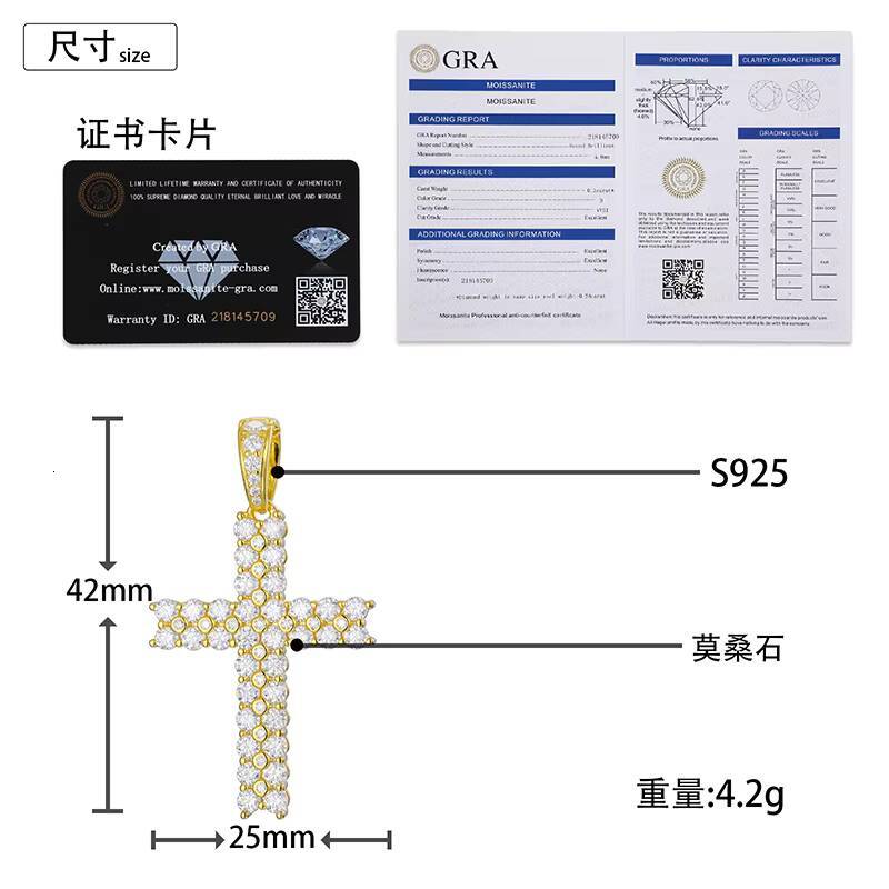 Hot Sale Fashion Hip Hop 925 Sterling Silver Moissanite Cross Pendant for Necklaces