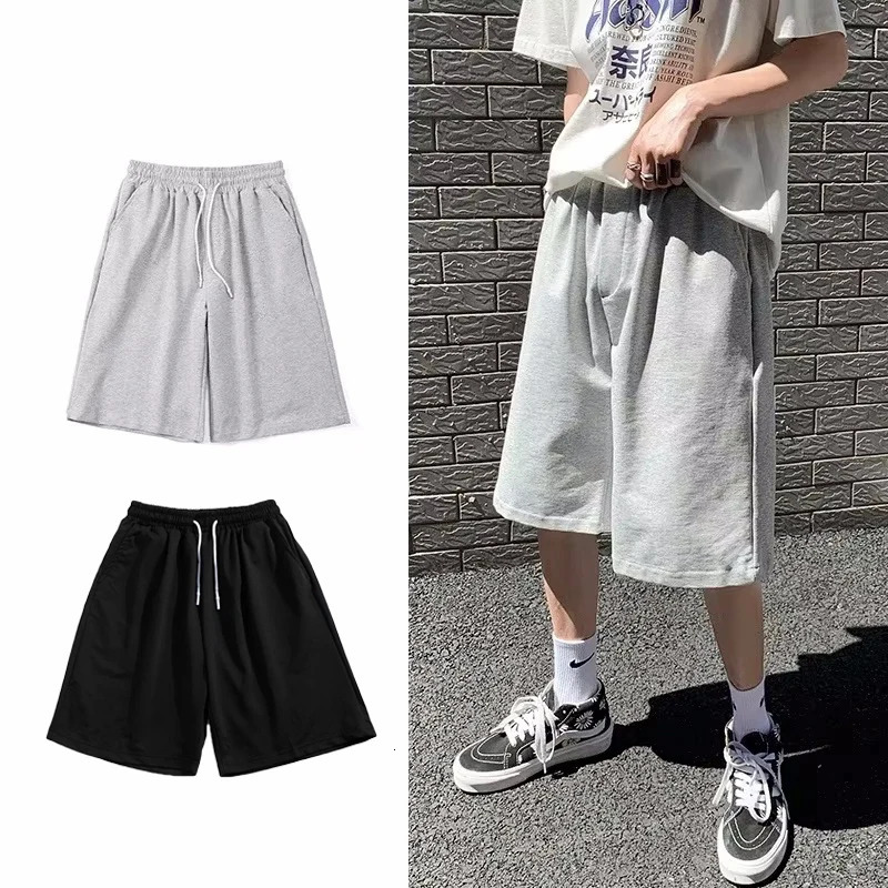 Summer Y2K Solid Color Cotton Loose Mens Sports Pants Shorts Street Wear Simple Drawstring Straight Casual Shorts Male 260306
