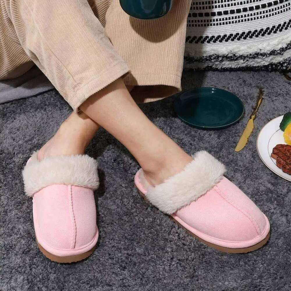 Litfun Winter Fur Women Men 2023 Home Suede Mules Short Plush Slippers New Fashion Indoor Warm Cozy Fuzzy Flats Slides