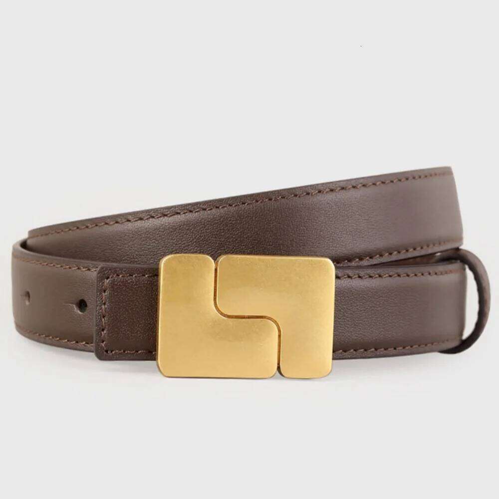 Women's Korean Style Genuine Leather Cummerbunds Female Dress Corsets Waistband Belts With Gold Buckle Decoration Narrow Belt High-Quality