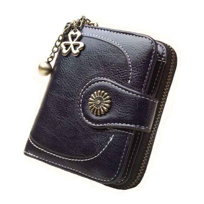 Women Vintage Wallets Greased Leather Flower Ladies Zipper Coin Purse Female Small Clutch Money Bag Credit Card Holder Wallet C260304