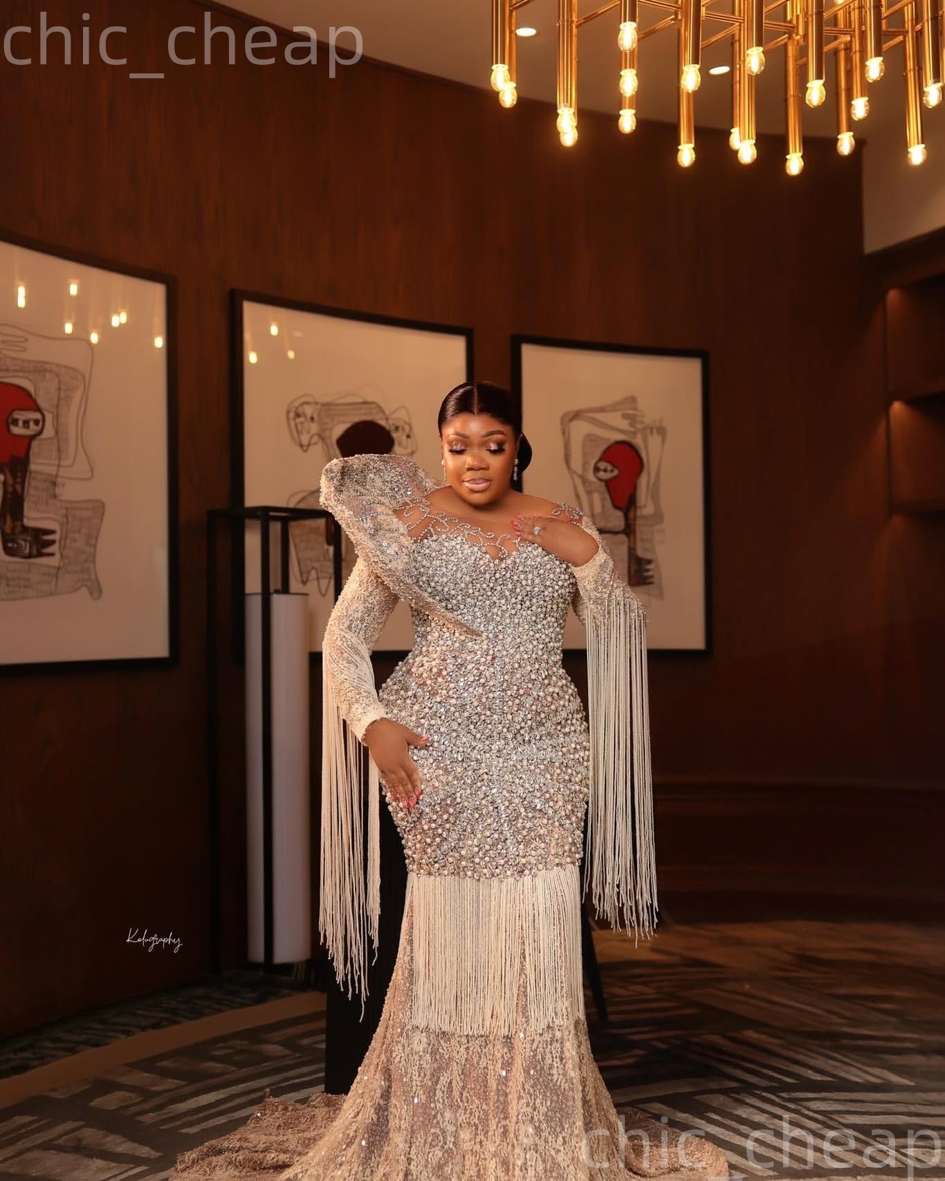 Aso Ebi Champagne Prom Dress 2026 Mermaid Prom Dress Pearls Crystals Tassels Evening Dresses For Black Women Birthday Party Formal Receiption Gowns Dr